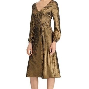 Lauren Ralph Lauren Party Dress Size 8 Gold Metalic Faux Wrap New With Tags